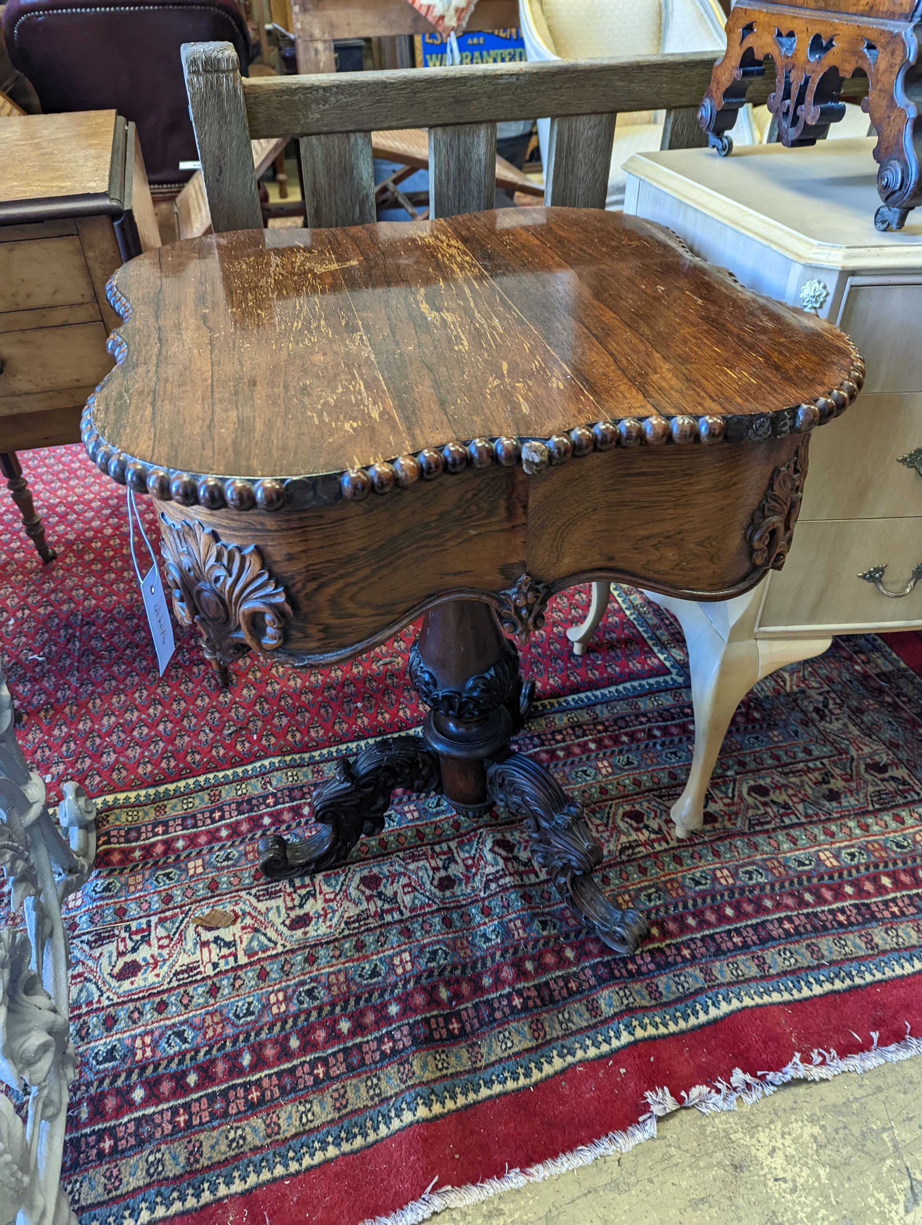 A Continental rosewood square occasional table, width 55cm, height 71cm